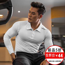 Lan Iron Wolf sports long sleeve polo shirt lapel autumn slim elastic quick dry breathable running training fitness leisure