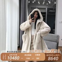 Imported velvet new mink coat women's long hooded mink fur coat loose women's whole mink