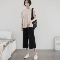 2021 cotton linen New loose casual wide leg pants thin pants womens high waist seven points thin womens pants eight points hanging