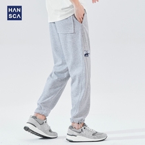 Hanskas new gray sweatpants mens foot drawstring fashion sweatpants spring and autumn loose trend high-end casual pants