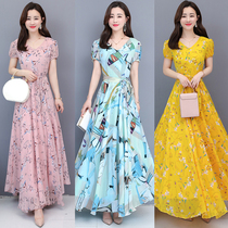 Chiffon dress 2021 New temperament slim fat mm Super fairy size skirt long cover belly slim age