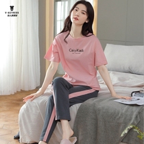 Pajamas womens 2021 new summer pure cotton short-sleeved cute can wear two sets of spring and autumn womens home clothes hy