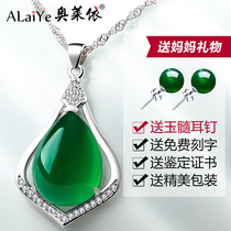 Natural chalcedony necklace pendant female green gem sterling silver collarbone lettering jewelry for mother birthday gift