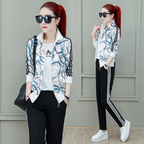 Tide brand CVY sports suit womens spring and autumn 2021 new fashion Western style casual clothes loose temperament three-piece set