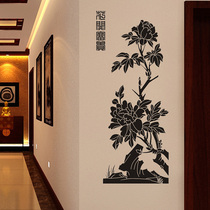 Water moon mirror flower entrance mural corridor aisle Chinese painting Peony flower blooming rich decorative painting Wall sticker vertical print