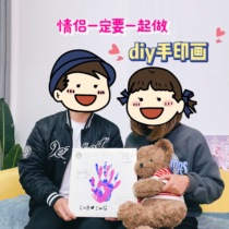 diy Couple witness handprint painting Best friend birthday gift Hand and foot print commemorative holiday gift Parent-child oil painting table
