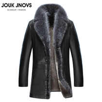 Cold extreme cold fur collar fur leather mens leather thick and velvet winter jacket medium and long fur