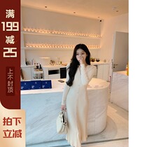 XUELI Sydney womens wooden ear V-neck knitted skirt autumn and winter with artifact slim long dress women