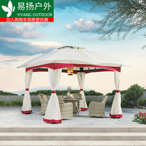 Outdoor Leisure Iron Art Cool Pavilions Rooftop Eu Style Tent Garden Patio Beach Canopy Four Columns Square Sun Canopy