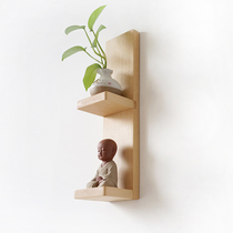 wall decoration new chinese style home wall hanging decoration tea room wall small storage rack study solid wood wall decoration rack