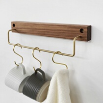 Nordic retro bath towel rack black walnut brass adhesive hook antique towel rack solid wood rack 3060cm