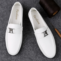 European station real leather shoes male new British soy bean shoes one foot small white shoes casual mens shoes summer tidal shoes