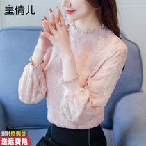 Lace base shirt female autumn and winter 2021 New Korean version of foreign style warm coat long sleeve Slim Plus velvet base shirt female