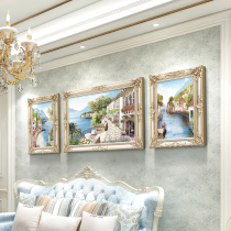 European-style living room decorative painting between Fuyun and European sofa hanging painting atmospheric triple Mediterranean landscape finished oil painting