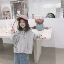 Childrens winter men and women loose retro hooded coat childrens letters plus velvet sweater 533