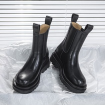 Hong Kong Martin boots womens winter plus velvet warm leather short boots thick bottom increased smoke boots mid-tube Chelsea boots