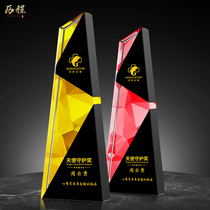 Creative crystal trophy custom black license plate medal custom color printing annual meeting excellent employee award lettering production