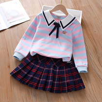 Girl Thyme Dress Suit Pure Cotton Two Sets Spring Striped Sweatshirt 2022 New Foreign Air Baby Trendy Spring