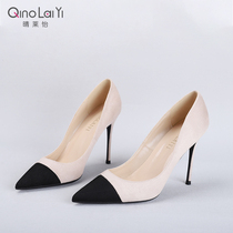 Qinglai Yichun season new design style suede color color color thin and pointed head shallow single shoes fashion versatile high heels