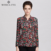 Mulan autumn and winter mother printed shirt ladies long sleeve shirt short slim slim slim top retro niche chic