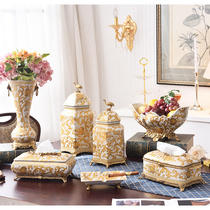 American European gold copper with porcelain luxury fruit plate vase tissue box housewarming living room porch decorations