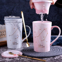 ins Nordic Creative Constellation ceramic cup with filter mug with lid spoon pink girl heart couple water Cup