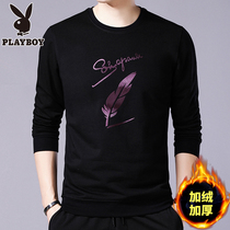 Flower Playboy mens necropolis winter plus suede thickened loose t-shirt male long sleeve round collar bottom-shirt tide