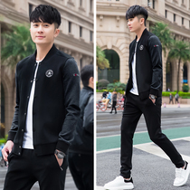 Sports suit mens spring and autumn jacket 2021 new hooded sweater baseball sportswear suit mens three-piece suit