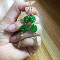 Natural Xinjiang Hetian Jasper safety buckle drop earrings original womens 14k gold ear hook line transfer ring ice sun green
