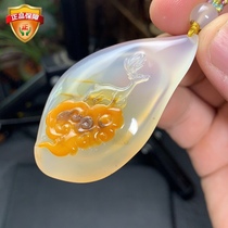 Natural Yellow Dragon Jade Ice Breed A Deer With You Necklace Pendant Plum Blossom Deer Playful Fine Sculptures Male And Female to send collections Certificate