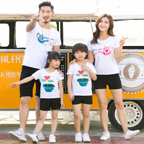 High-end parent-child dress summer dress a family of three or four cotton short-sleeved stars with creative print T-shirt shorts set 0