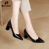 High heel single shoes women patent leather leather shoes children new womens shoes Joker shallow leather shoes rough heel single shoes WL0814