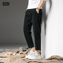 DZH mens black pants mens summer mens casual pants Korean version of the trend Joker pants ankle-length pants Haren pants