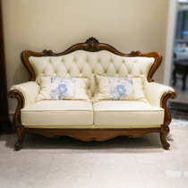 Haoyujia Teak solid wood cowhide double sofa High-quality furniture Teak furniture villa large flat floor household