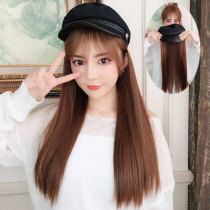 Wig female hair net red wig hat one fashion with navy hat long straight hair natural and realistic full head cover