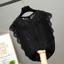Korean black lace shirt womens coat summer new fashion wave sleeveless hollow hollow foreign style slim tide Joker