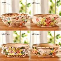 Large-caliber flowerpot ceramic special clearance coarse pottery breathable extra-large meat plant combination platter