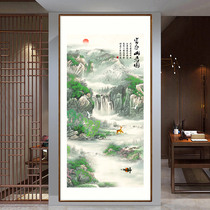 Green country painting cross embroidered new Chinese Fuchun Mountain Guu Line embroidered 2022-line embroidery Xuanguan Living room landscape and scenic painting