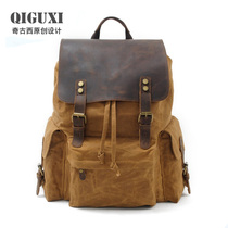 Qiguxi men's outdoor leisure travel bag retro canvas computer shoulder bag waterproof mountaineering travel backpack tide