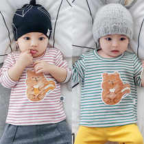 Long sleeve body T-shirt female baby male baby shirt outside wearing cotton male baby thin infant T-shirt stripes autumn clothes tide