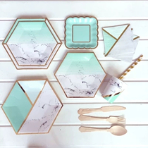 New Year theme disposable dinner plate birthday party bronzed opposite paper disc cake disc thickened marble paper disc thickened