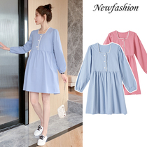 Pregnant women spring and autumn Korean version of the belly to cover the thin dress Short long-sleeved top does not show pregnant womens clothes