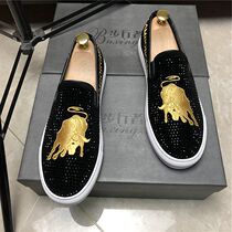 Tide printing Lefu shoes male Leather Englund style drilling style shape shoes personality of a footwear set shoes