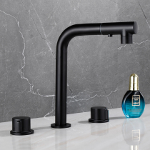 Full copper three-hole face basin tap Home bathtub cylinder edge type split Three sets Double control black washbasin tap