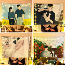 Korean background cloth ins hanging cloth hand-painted hipster couple illustration room layout bedroom bedside decorative tapestry