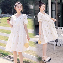 Pregnant women summer dresses tide 2021 summer models net red maternity clothes fashion foreign style small fresh summer skirt summer