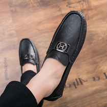 Bean Shoes Mens Spring New Casual Leather Shoes Han Edition Fashion Summer Mens Shoes Brief Breathable Men Sloth Shoes Tide