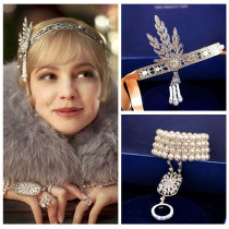 Dream Yao Bride Great Gatsby Retro Pearl Tassel Hairband Crown Ball Party Headwear