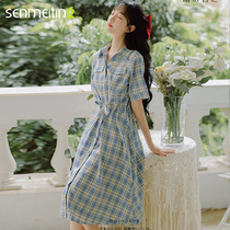 New 2021 skirt literary retro wide sleeve flowing fairy skirt Plaid Chinese style Chinese style Chinese style female modified summer dress