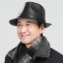 Leather hat sheepskin man old man old man old man father winter autumn and winter black hat tide